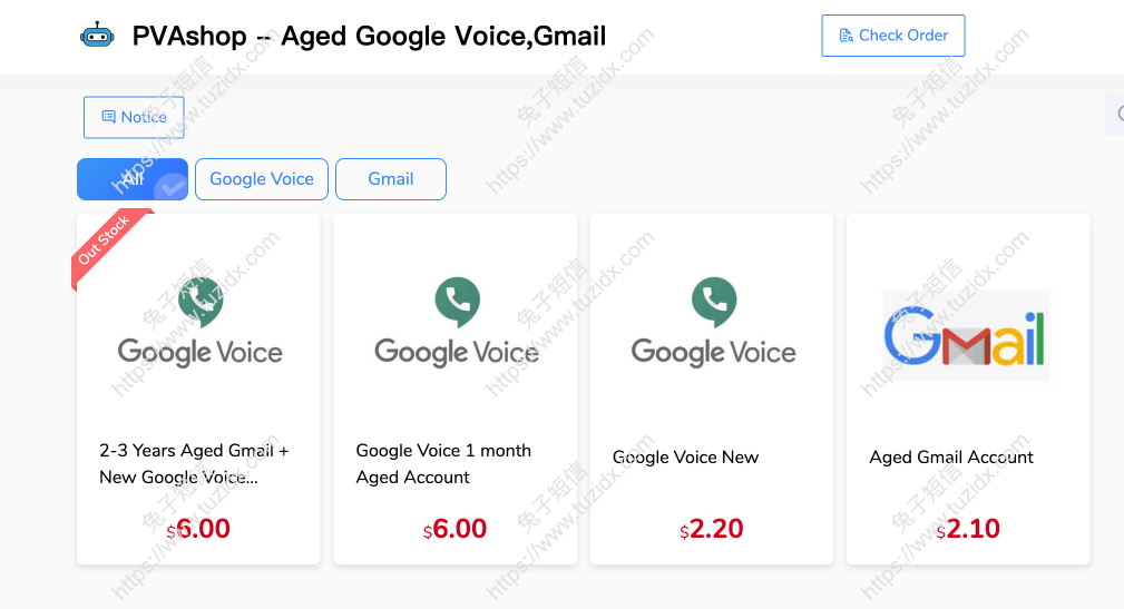 PVAshop - 在线成品Google Voice,Gmail账号出售平台